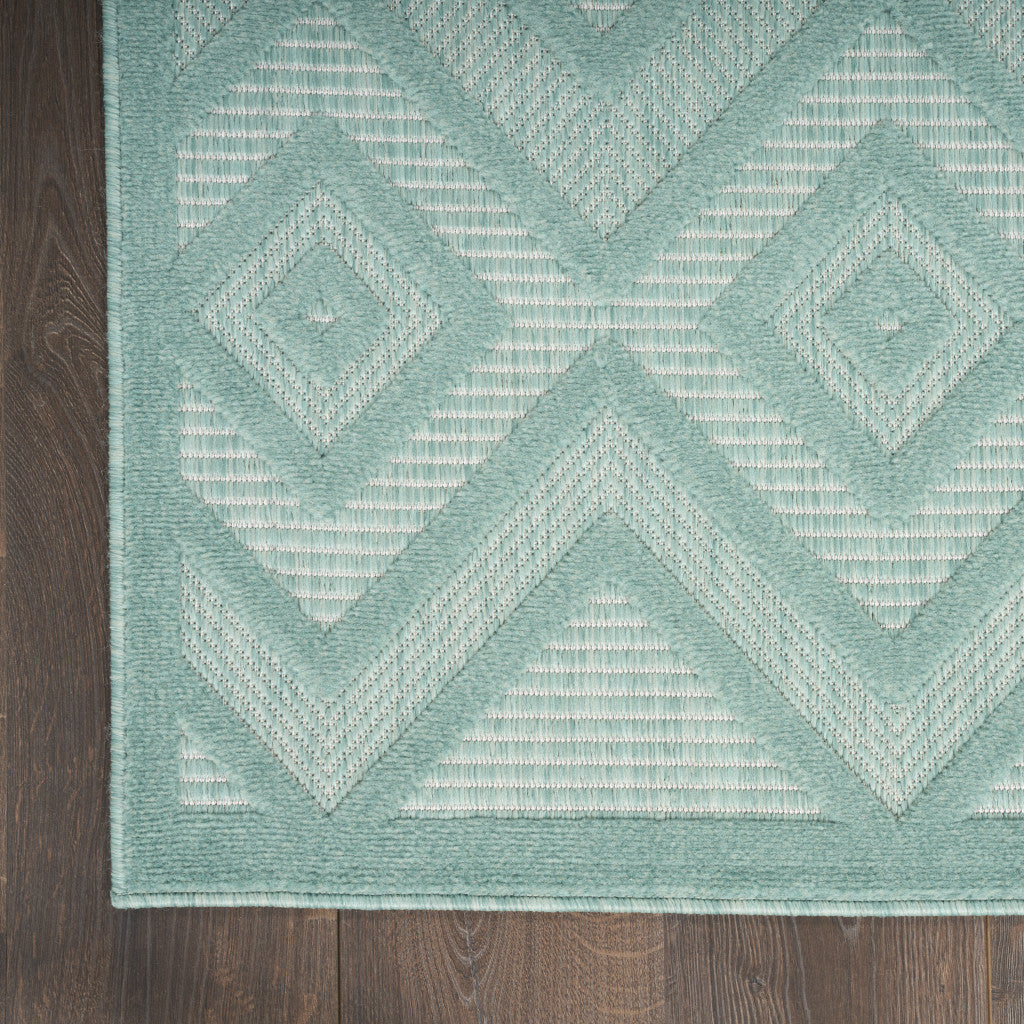 7' X 10' Aqua Geometric Flatweave Area Rug