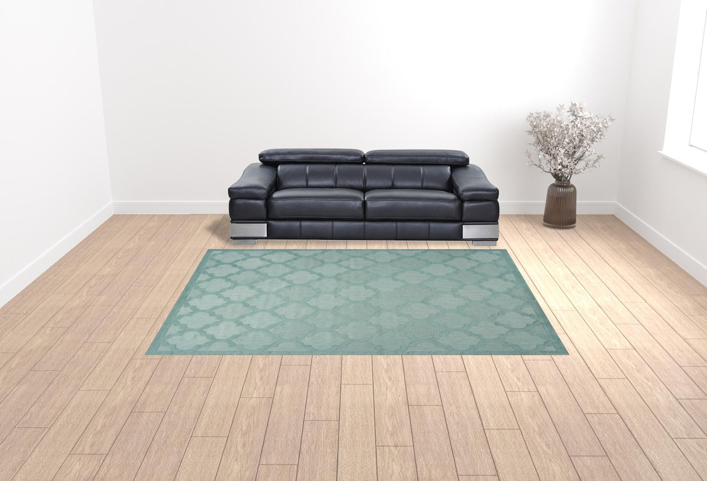 9' x 12' Aqua Geometric Flatweave Area Rug