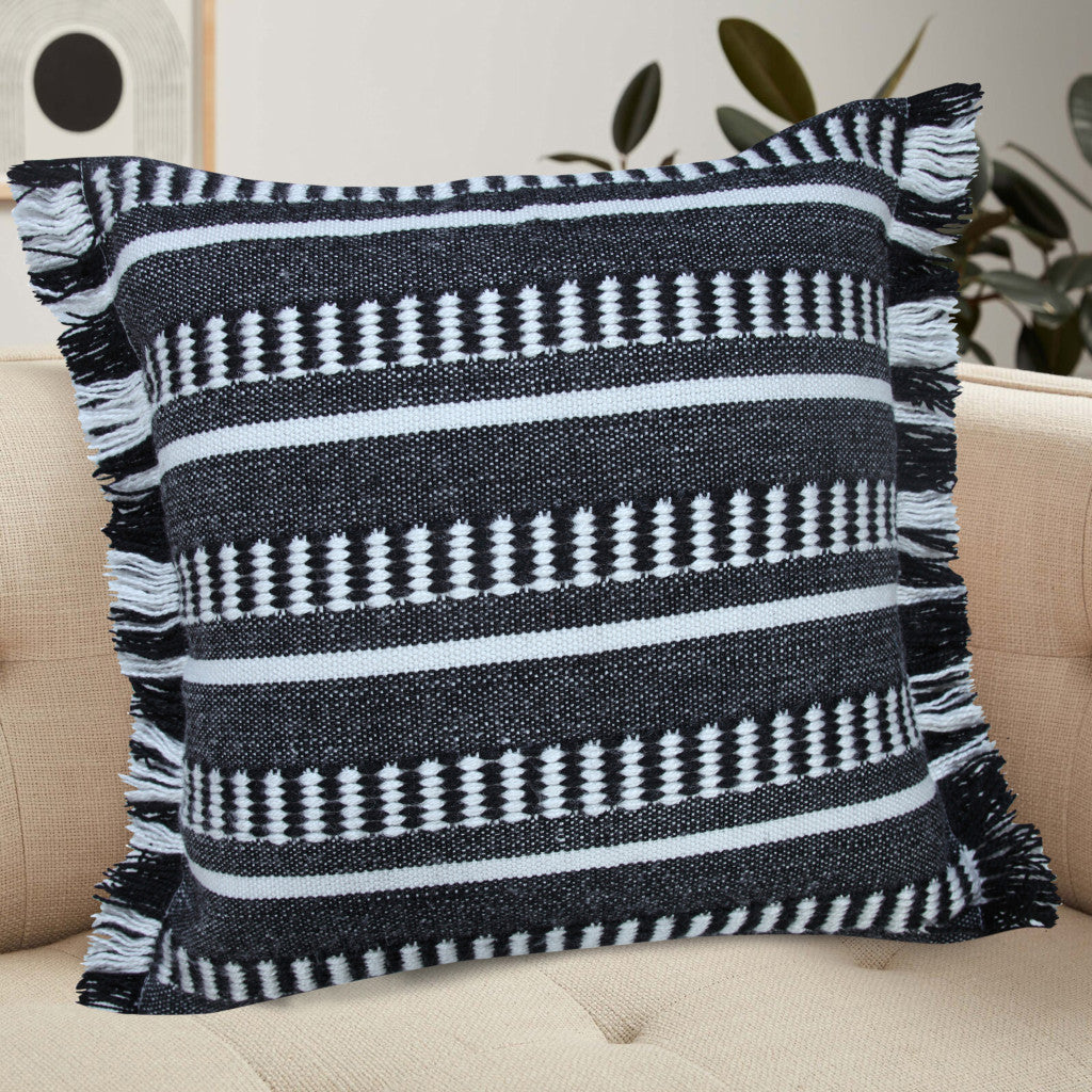 20" X 20" Black Zippered Geometric Indoor Outdoor Throw Pillow