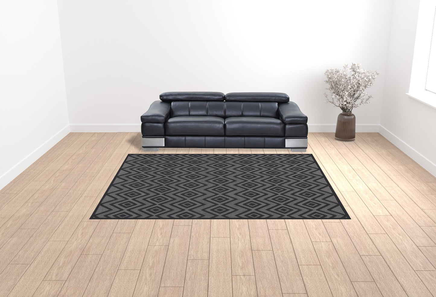 9' X 12' Black Geometric Flatweave Area Rug