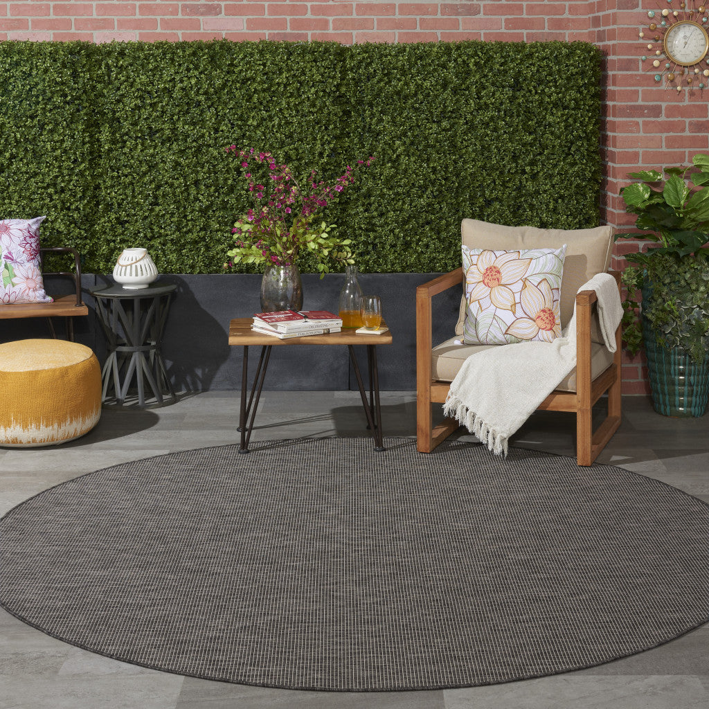 8' Charcoal Round Power Loom Area Rug