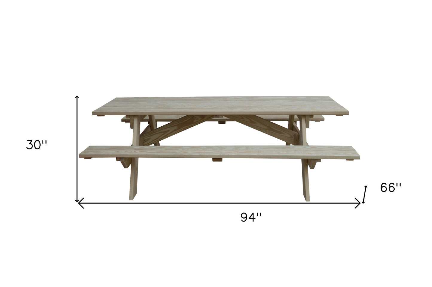 94" Natural Solid Wood Outdoor Picnic Table