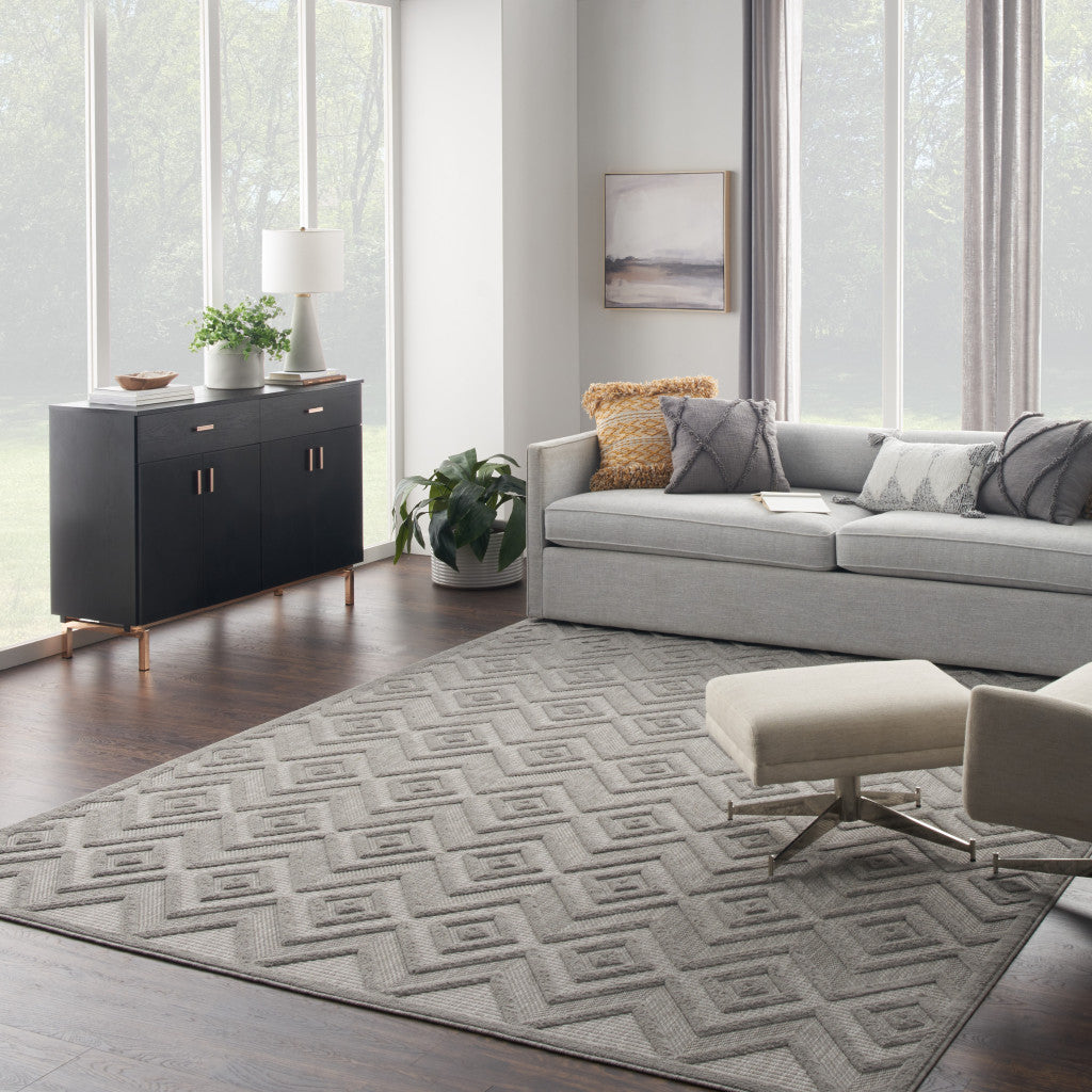 9' x 12' Gray Geometric Flatweave Area Rug