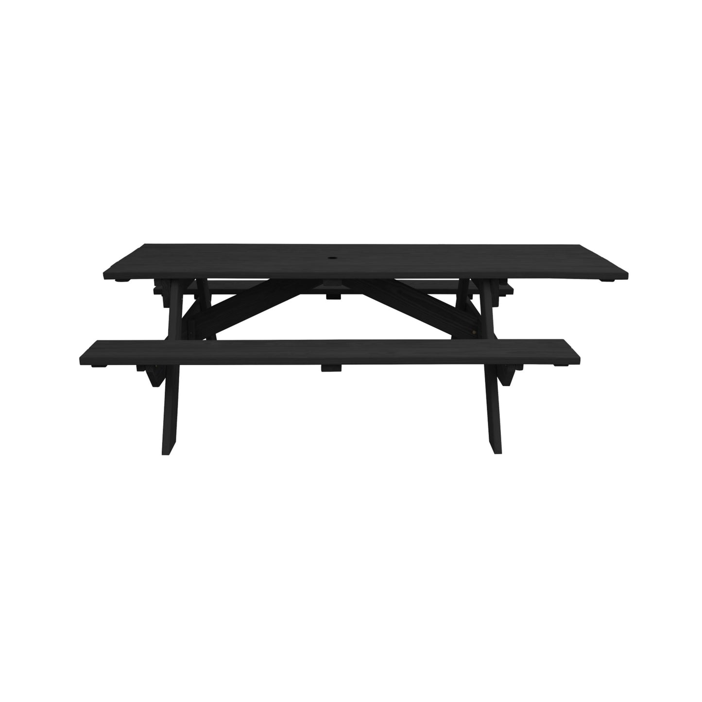 94" Charcoal Solid Wood Outdoor Picnic Table with Umbrella Hole