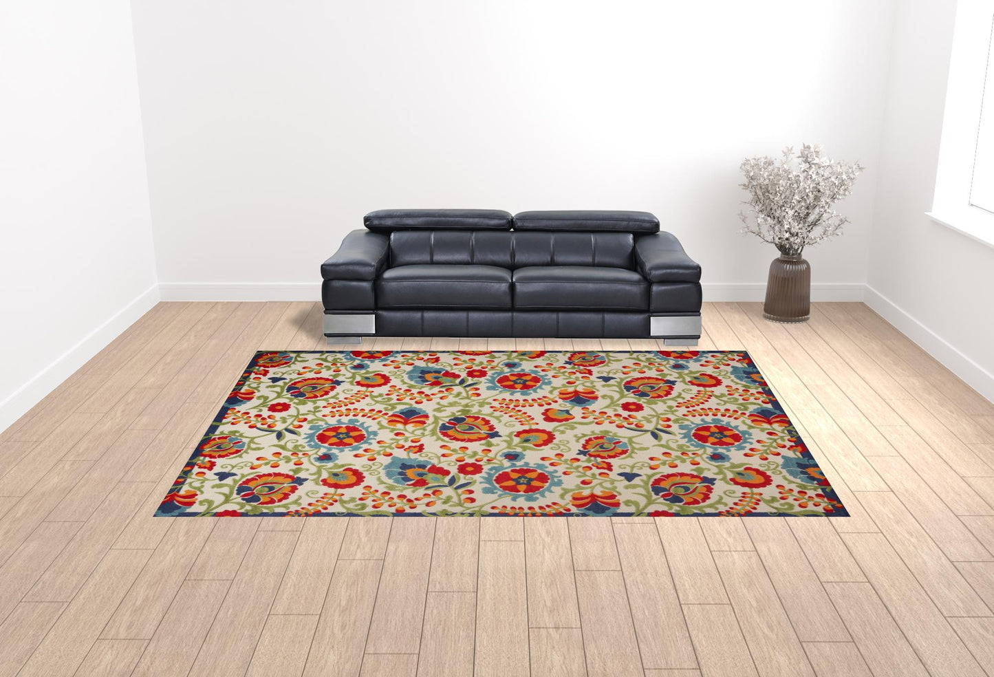 10' x 14' Beige Floral Power Loom Area Rug