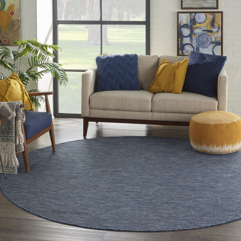 8' Navy Blue Round Power Loom Area Rug