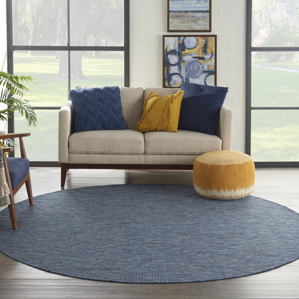 8' Navy Blue Round Power Loom Area Rug