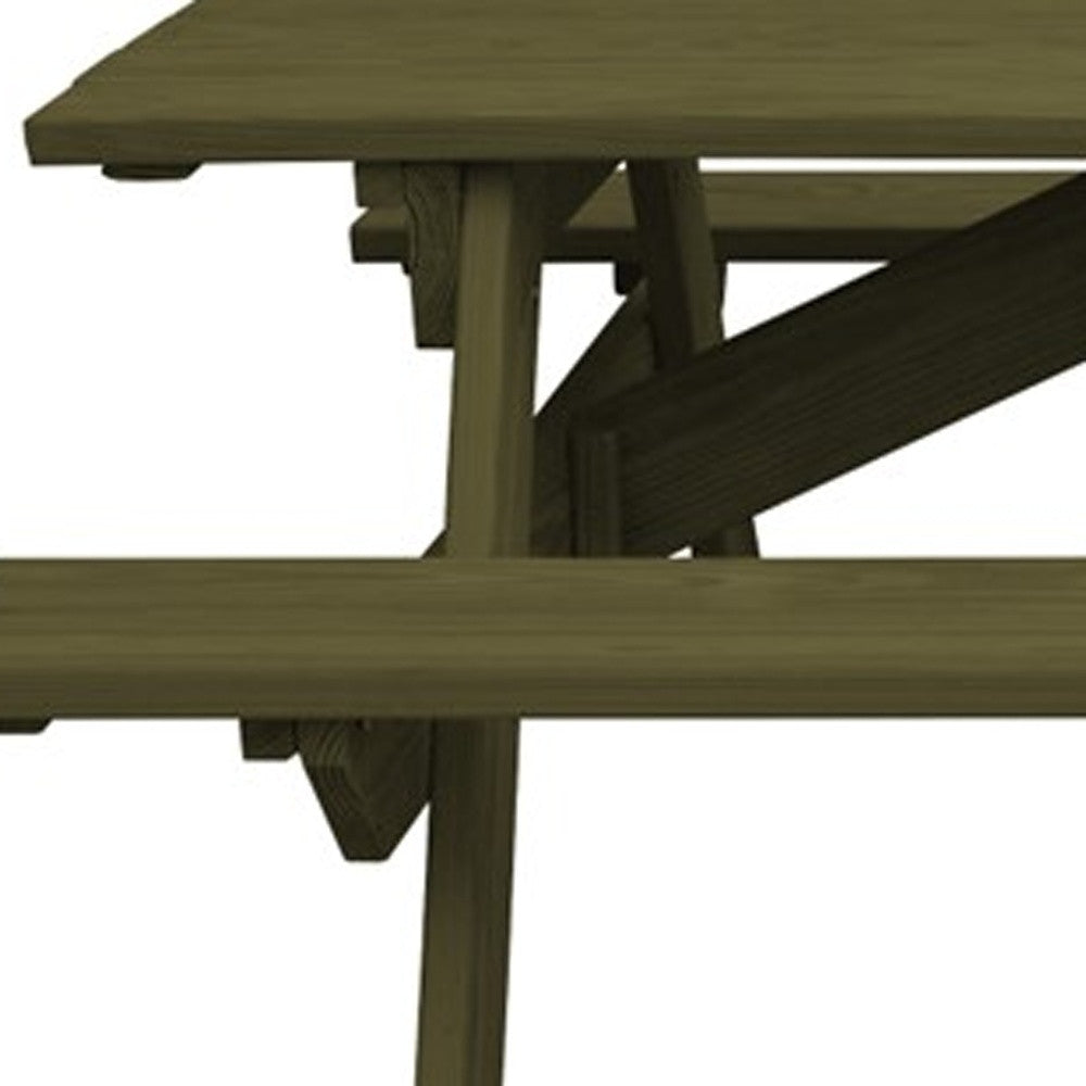 Green Solid Wood Outdoor Picnic Table Umbrella Hole