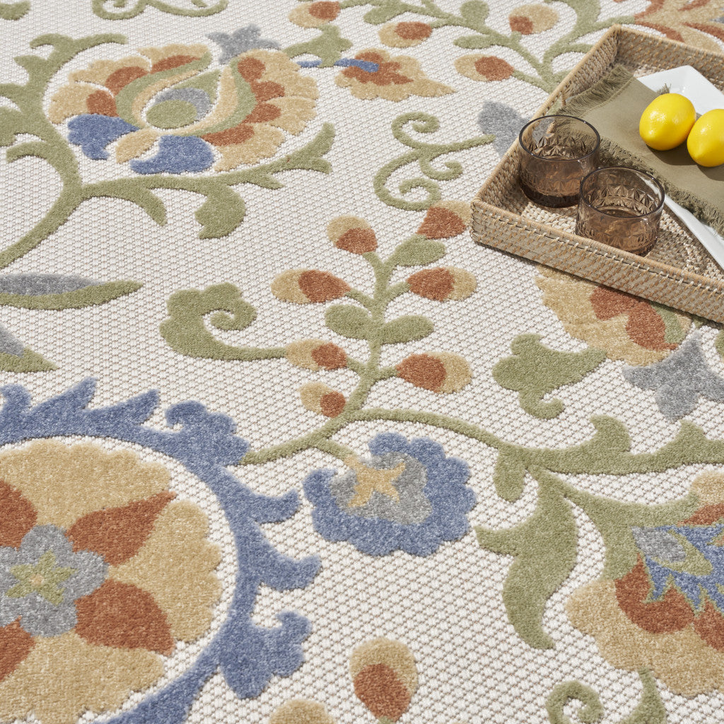 4' X 6' Blue And Yellow Floral Power Loom Area Rug