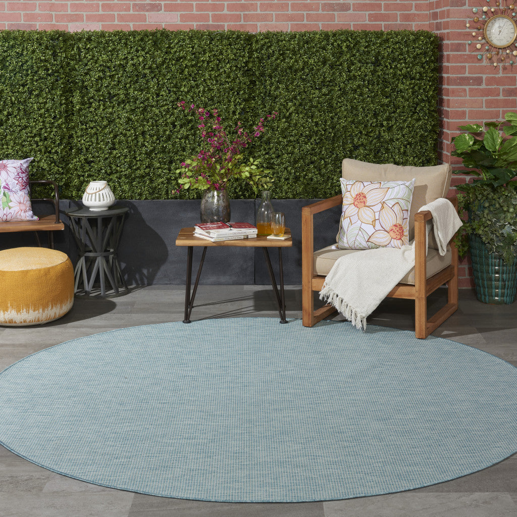 8' Aqua Round Power Loom Area Rug