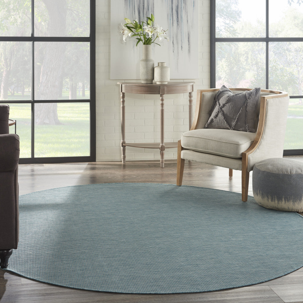 8' Aqua Round Power Loom Area Rug