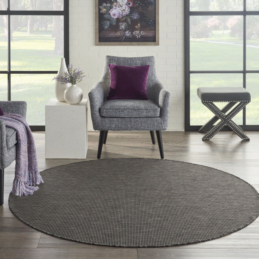 6' Charcoal Round Power Loom Area Rug