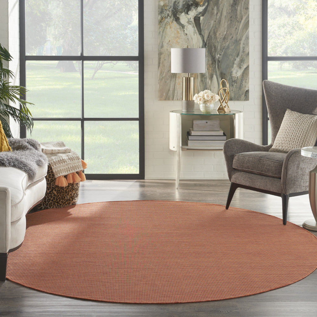 8' Rust Round Power Loom Area Rug