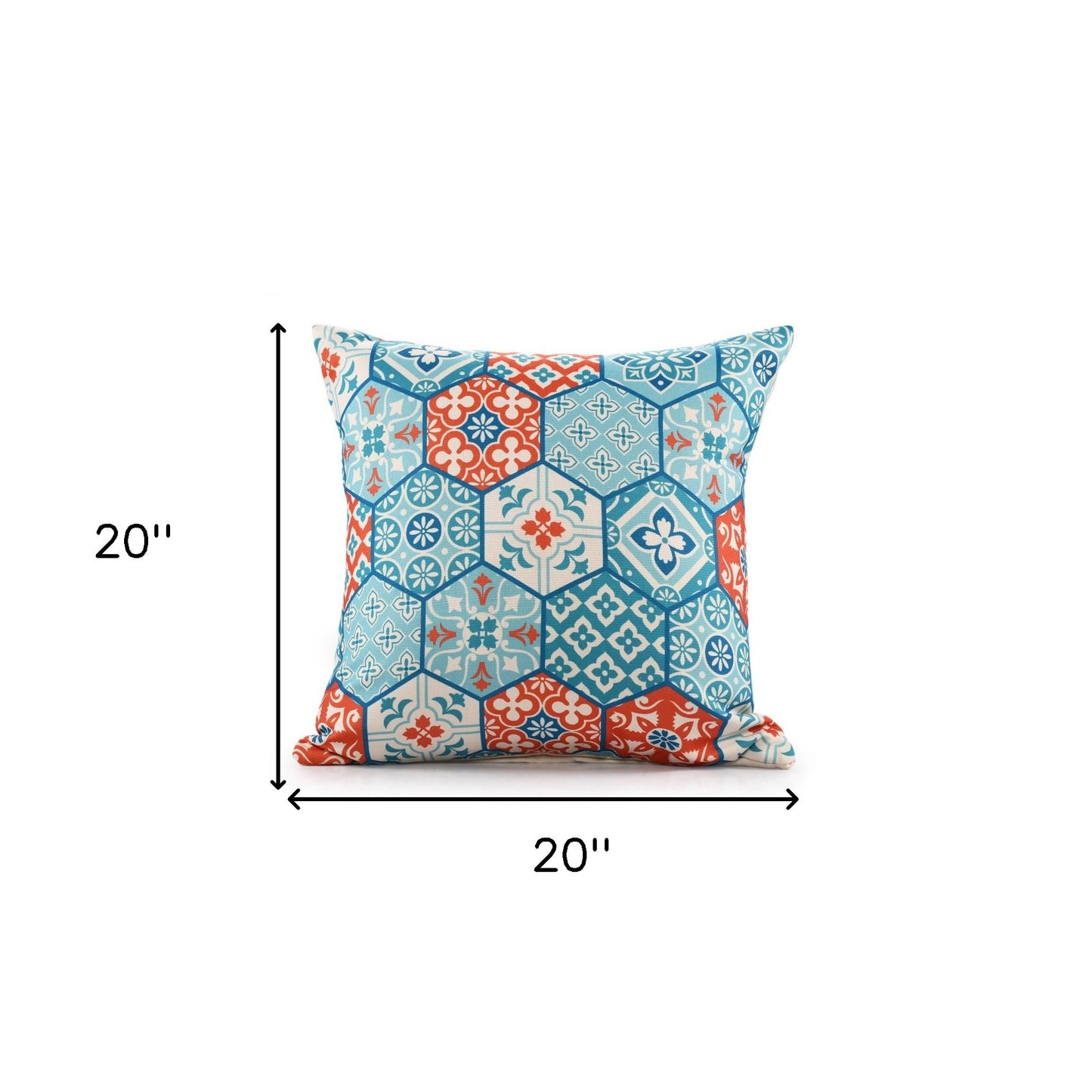 20" X 20" Blue Zippered Patchwork Indoor Outdoor Throw Pillow