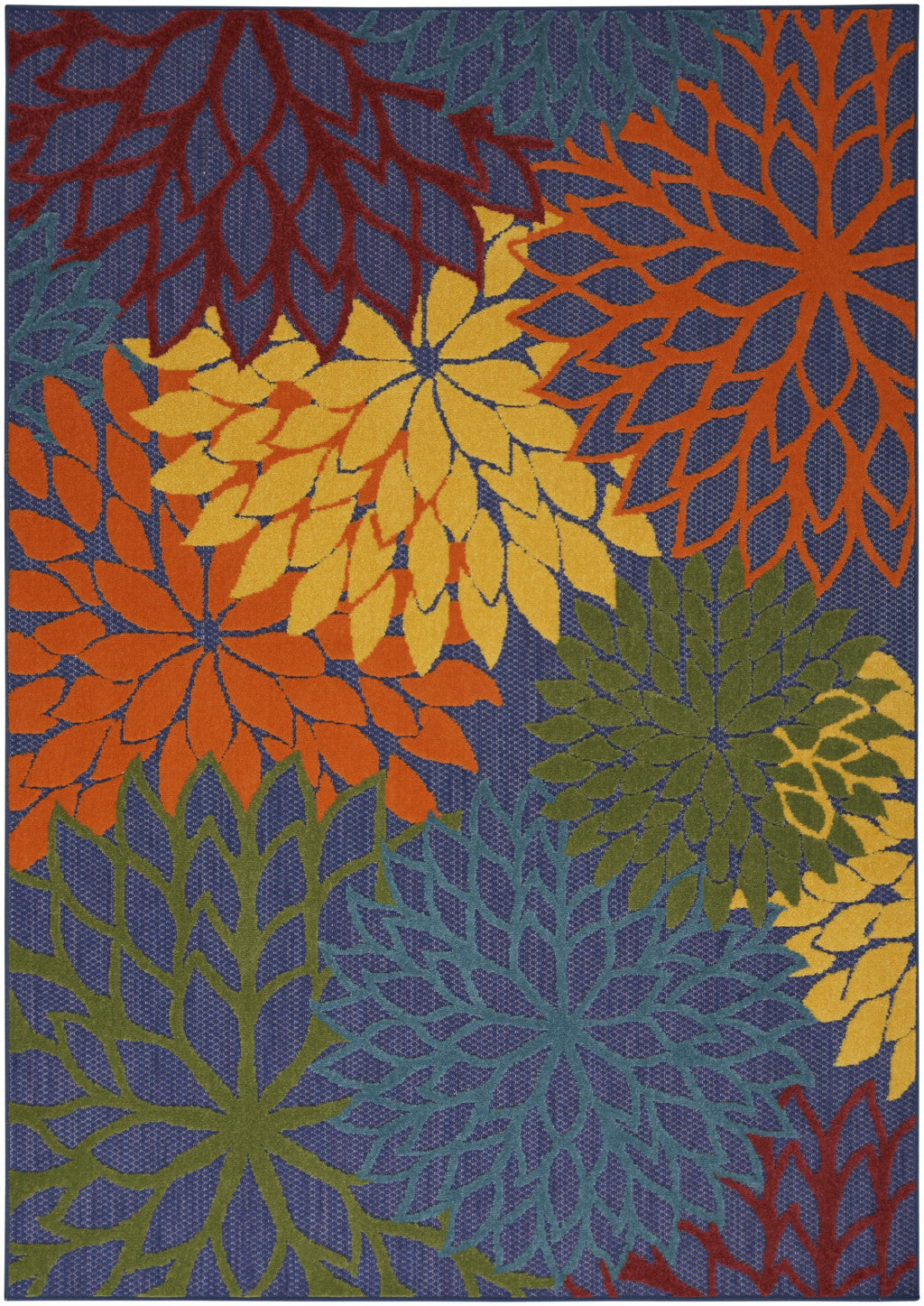 5' X 7' Blue And Orange Floral Power Loom Area Rug