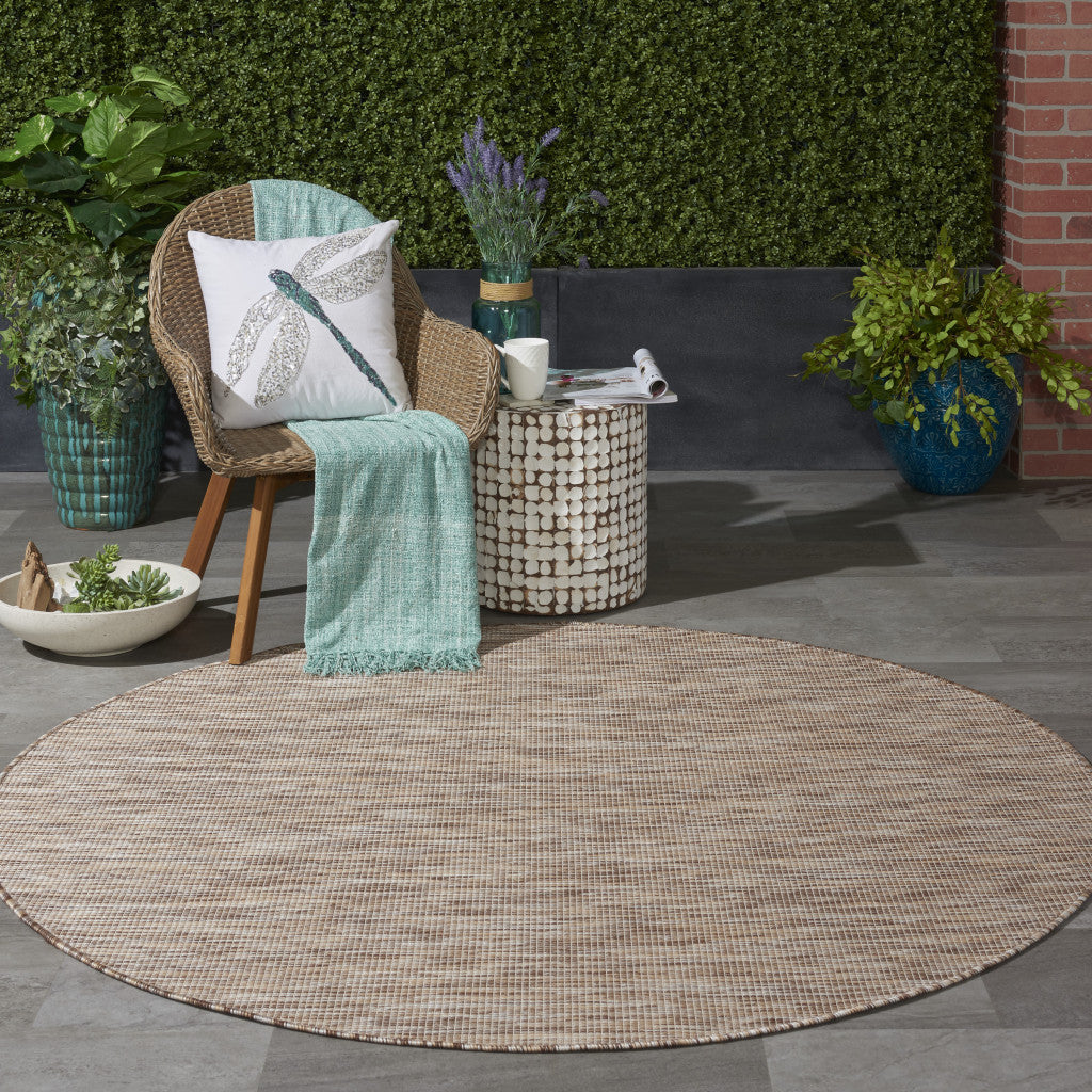 6' Beige Round Power Loom Area Rug