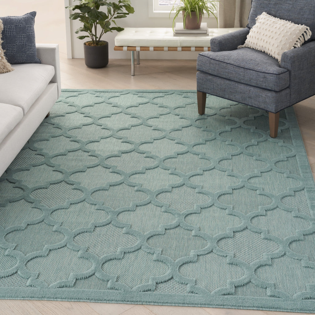 7' X 10' Aqua Geometric Flatweave Area Rug