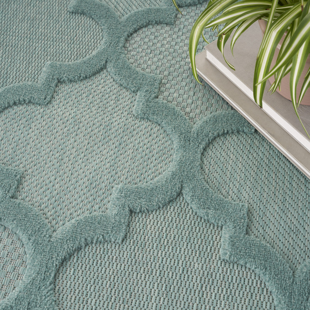 7' X 10' Aqua Geometric Flatweave Area Rug