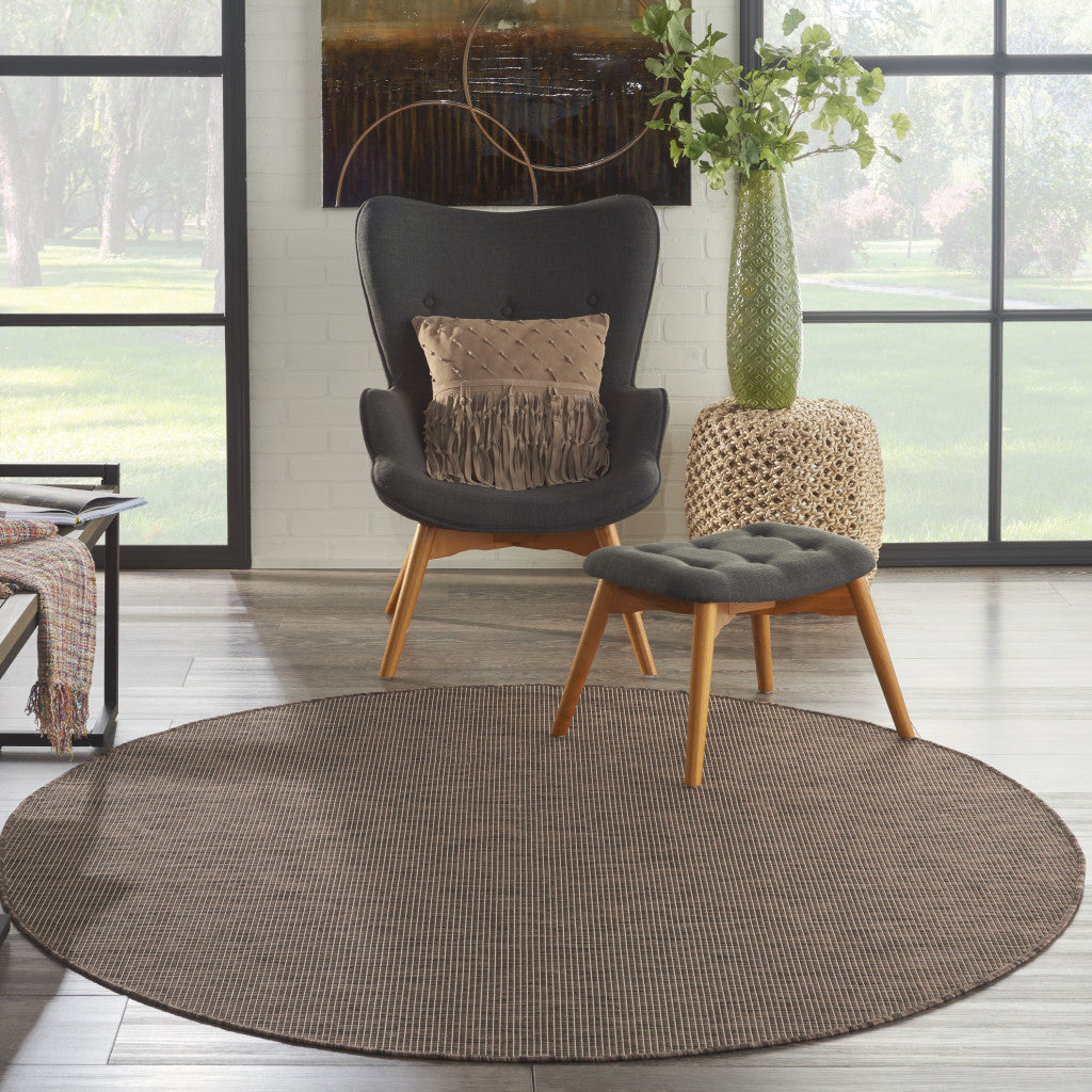 6' Brown Round Power Loom Area Rug