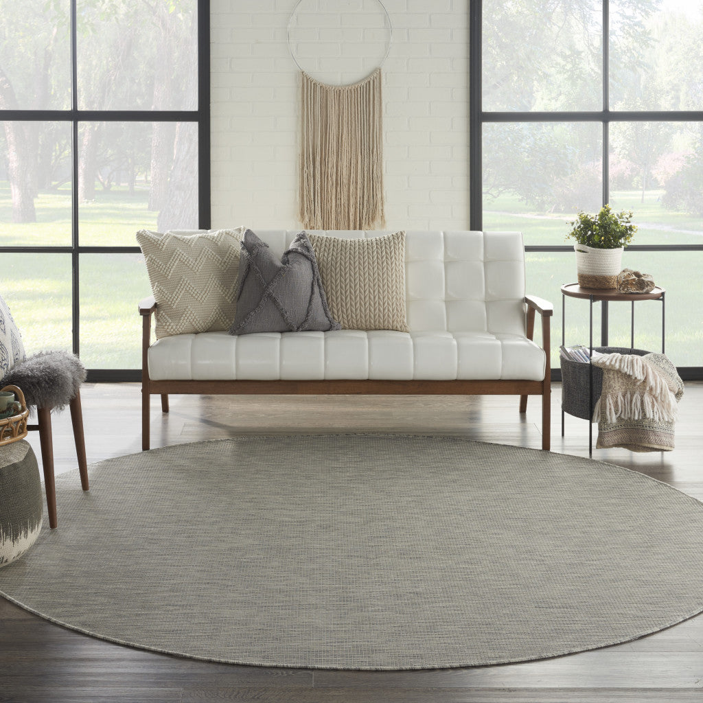 8' Gray Round Power Loom Area Rug