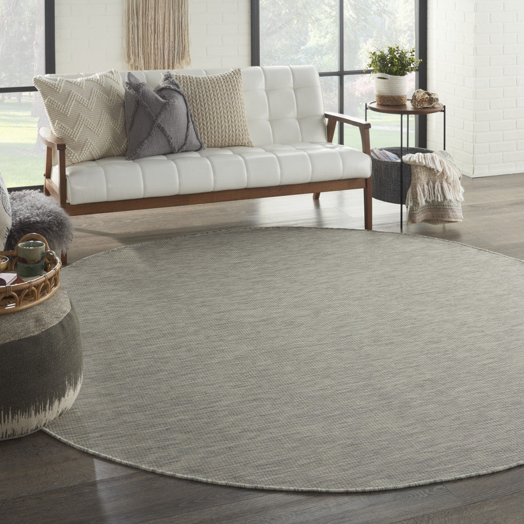 8' Gray Round Power Loom Area Rug