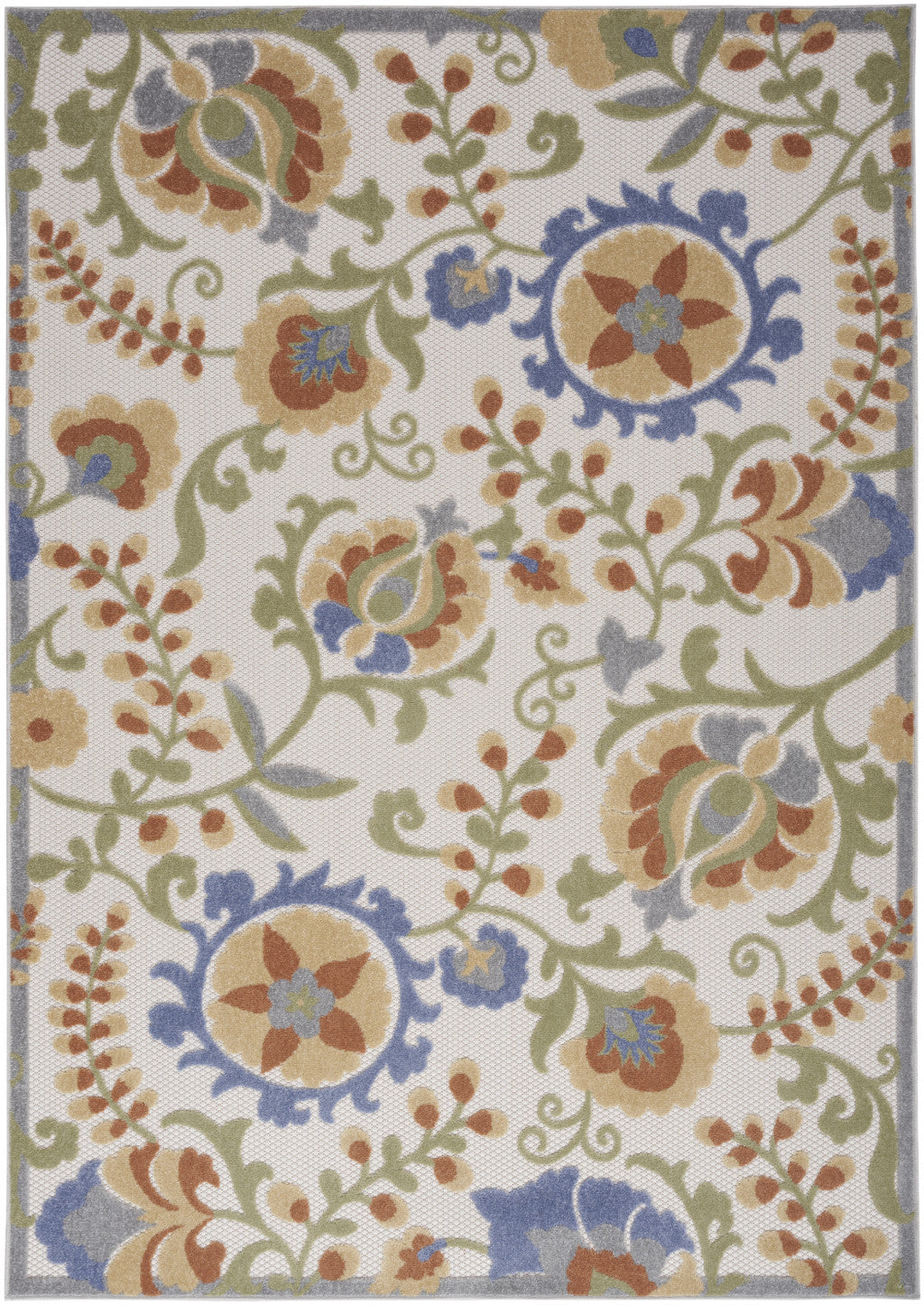 5' X 7' Blue And Yellow Floral Power Loom Area Rug