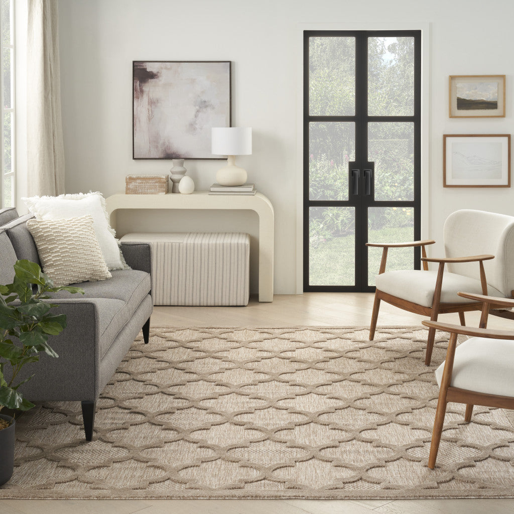 7' X 10' Beige Geometric Flatweave Area Rug