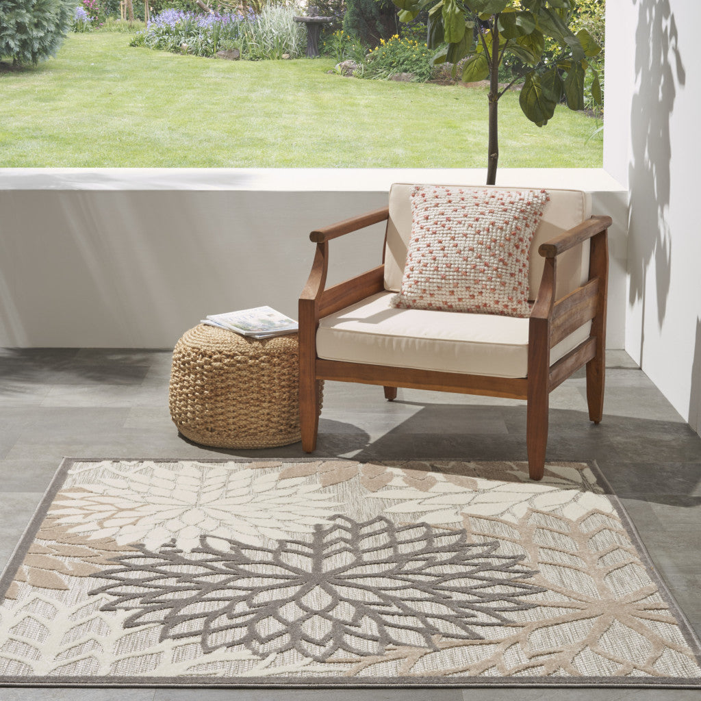 5' Natural Square Floral Power Loom Area Rug