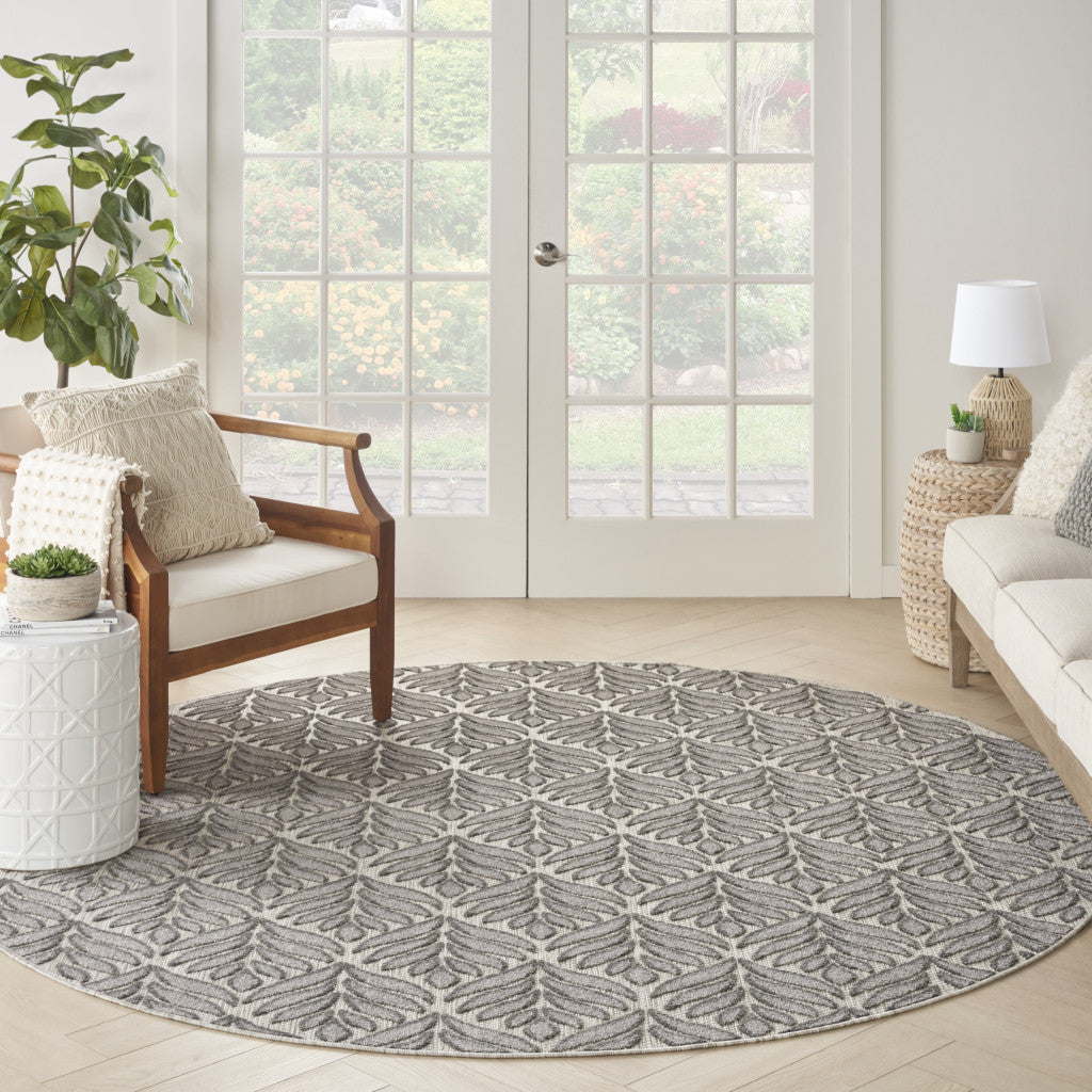 8' Charcoal Round Floral Power Loom Area Rug