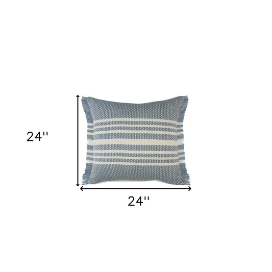 24" X 24" Blue Zippered Coastal Indoor Outdoor Throw Pillow