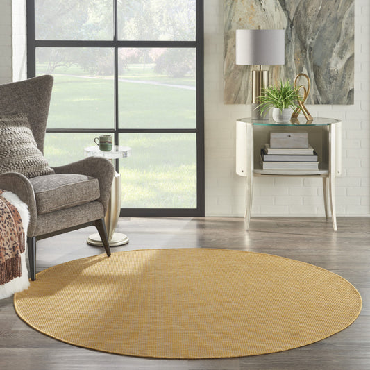 6' Yellow Round Power Loom Area Rug