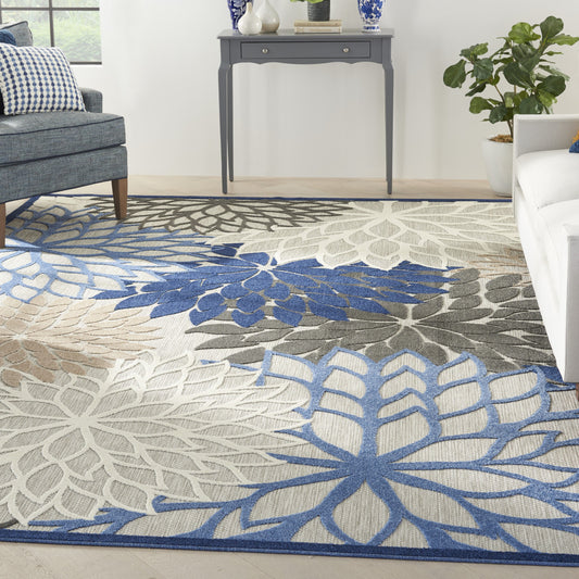 12' x 15' Blue Floral Power Loom Area Rug