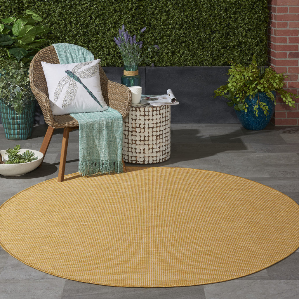 6' Yellow Round Power Loom Area Rug