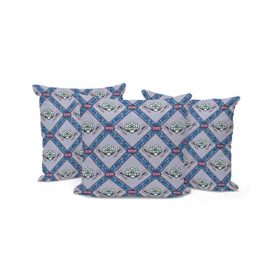 Set of Three 16" X 16" Blue and Gray Peacock Blown Seam Floral Indoor Outdoor Throw Pillow