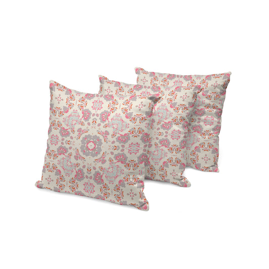 Set of Three 16" X 16" Pink and White Botanical Indoor Outdoor Throw Pillow