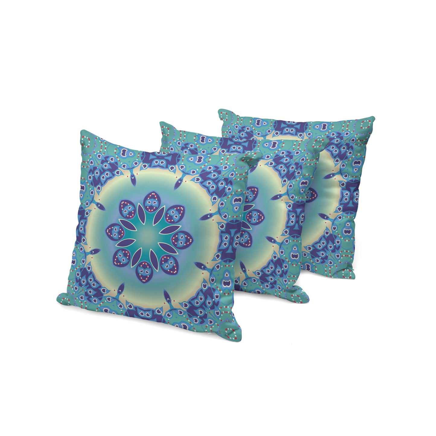 Set of Three 16" X 16" Blue and Purple Abstract Indoor Outdoor Throw Pillow