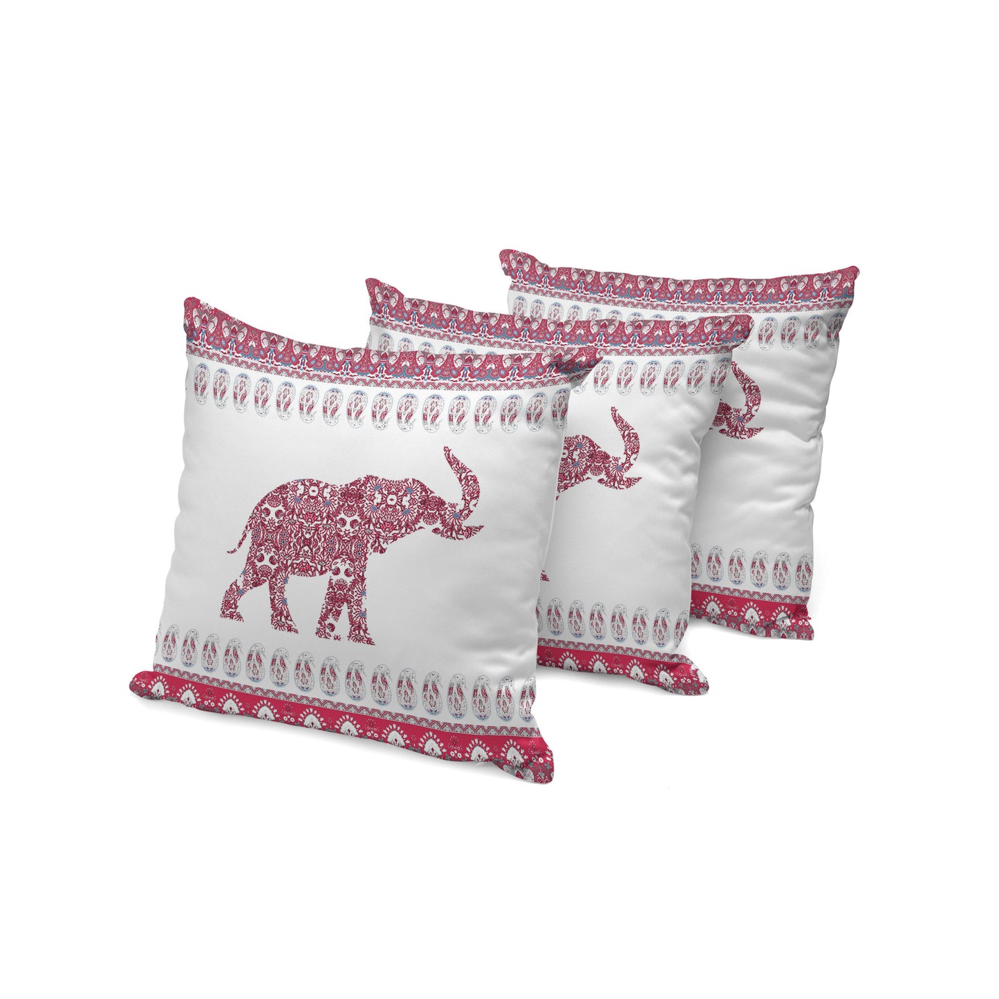 Set of Three 16" Red and White Elephant Does Not Apply Paisley Indoor Outdoor Throw Pillow