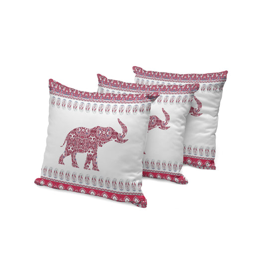 Set of Three 16" Red and White Elephant Does Not Apply Paisley Indoor Outdoor Throw Pillow