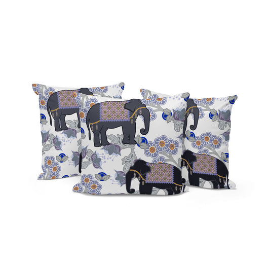 Set of Three 16" X 16" Black and Gray Elephant Blown Seam Floral Indoor Outdoor Throw Pillow