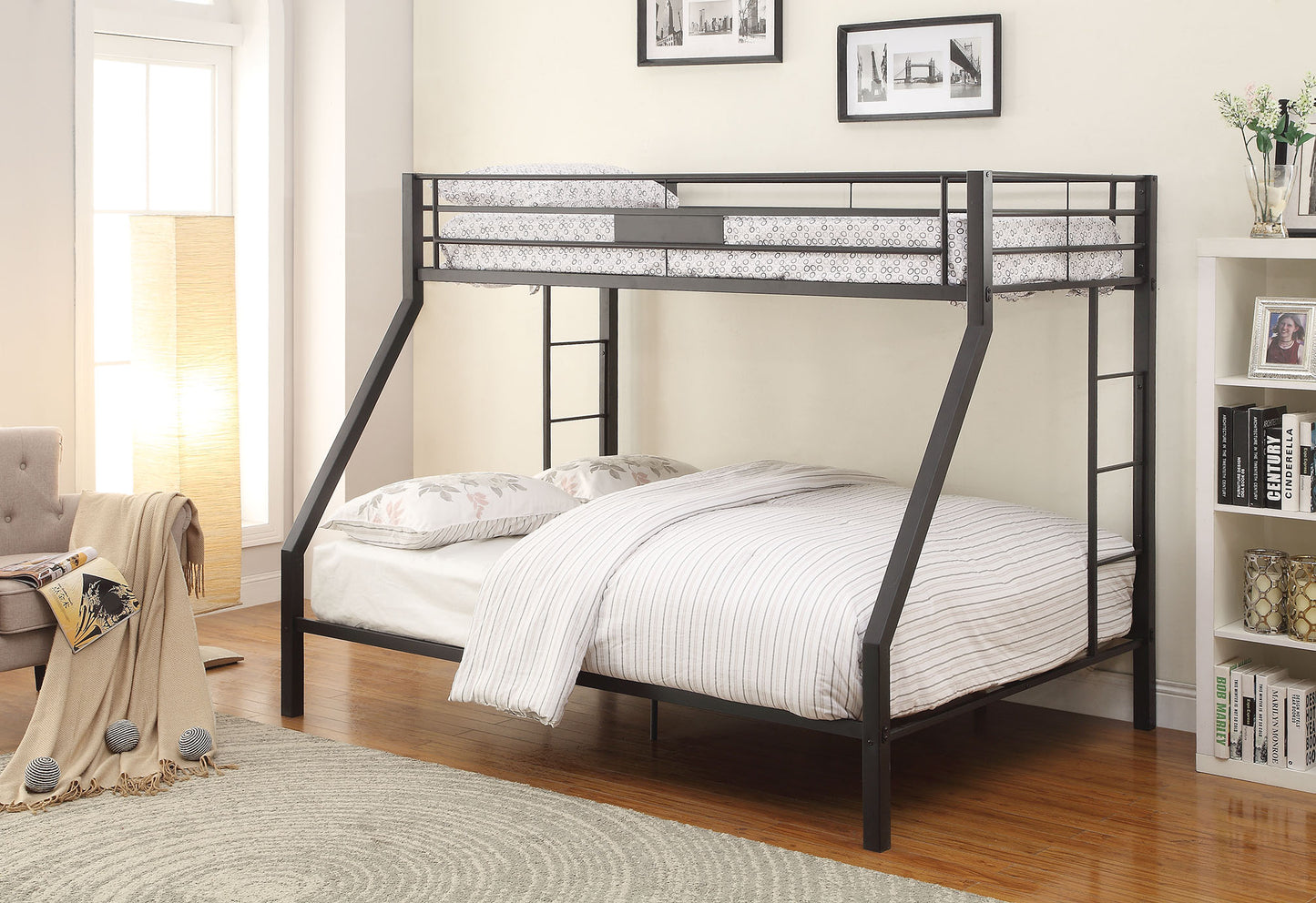 83" X 63" X 65" Sandy Black Metal Twin Xl Over Queen Bunk Bed