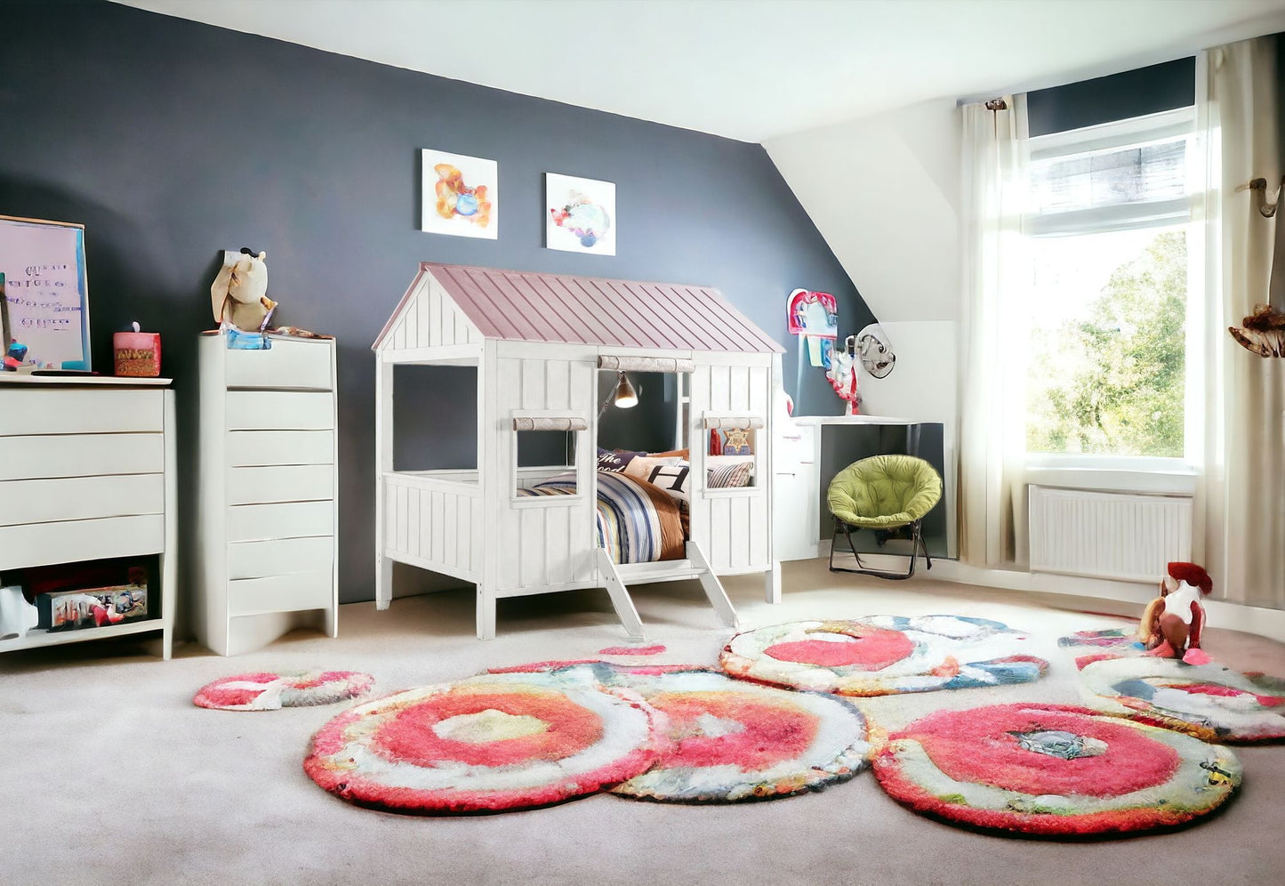 Full Pink and White Bed