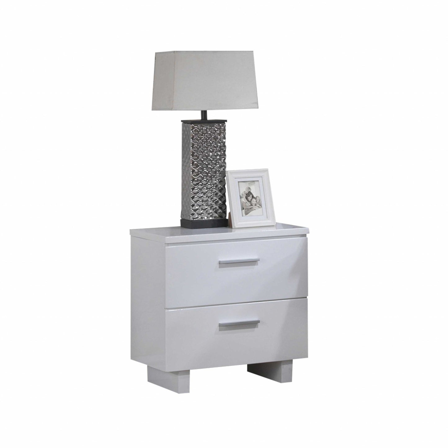 23" White Two Drawers Mirrored Nightstand