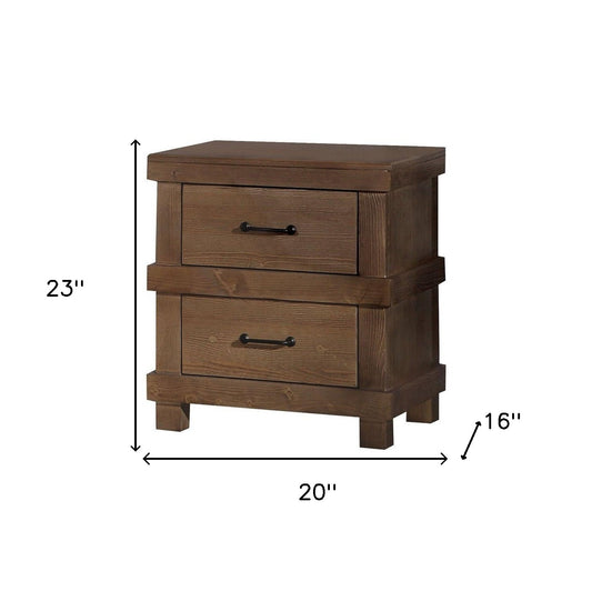 23" Brown Two Drawers Metal Nightstand