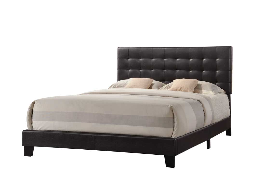 Solid Wood Queen Tufted Espresso Upholstered Faux Leather Bed