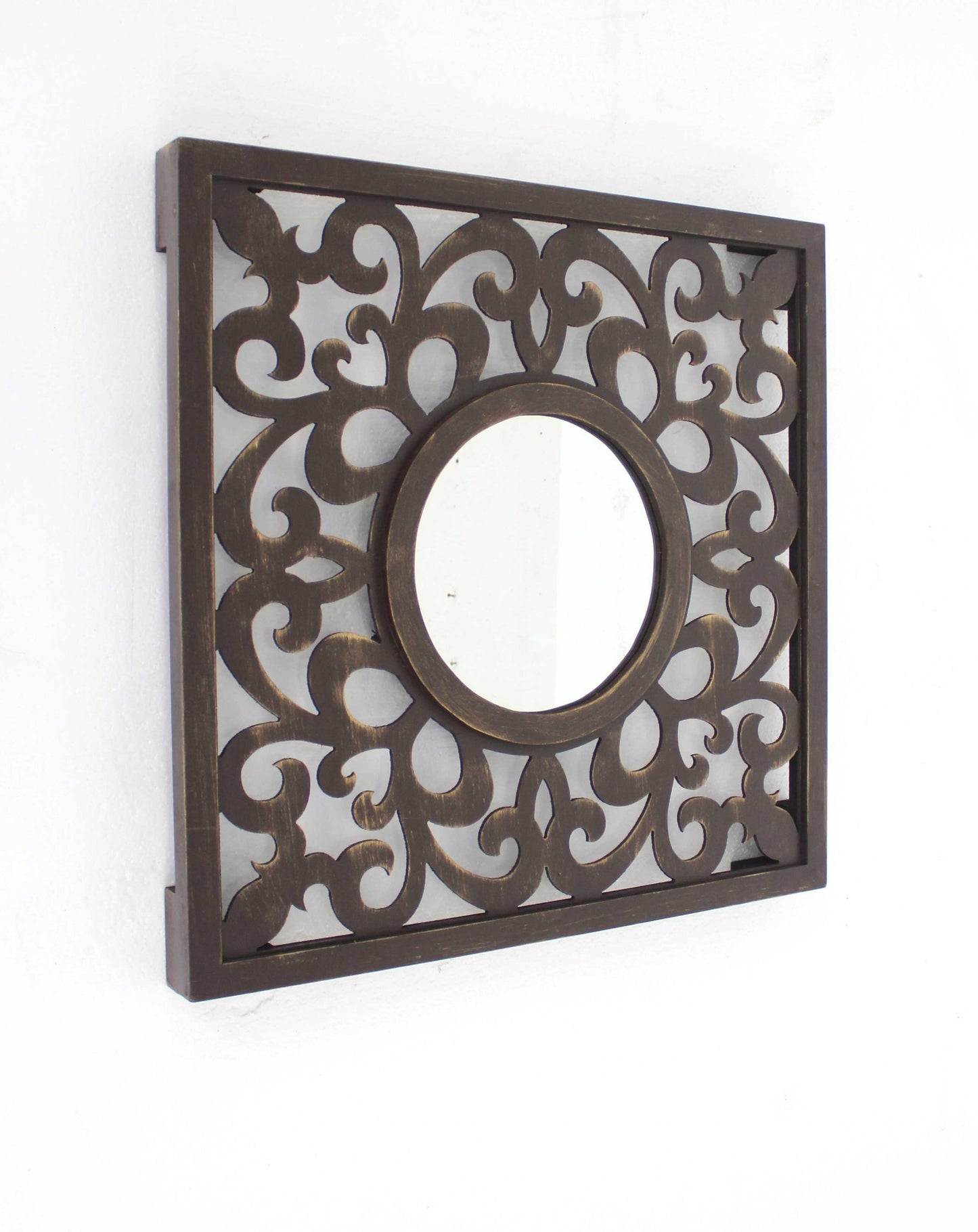 Brown Round Accent Mirror