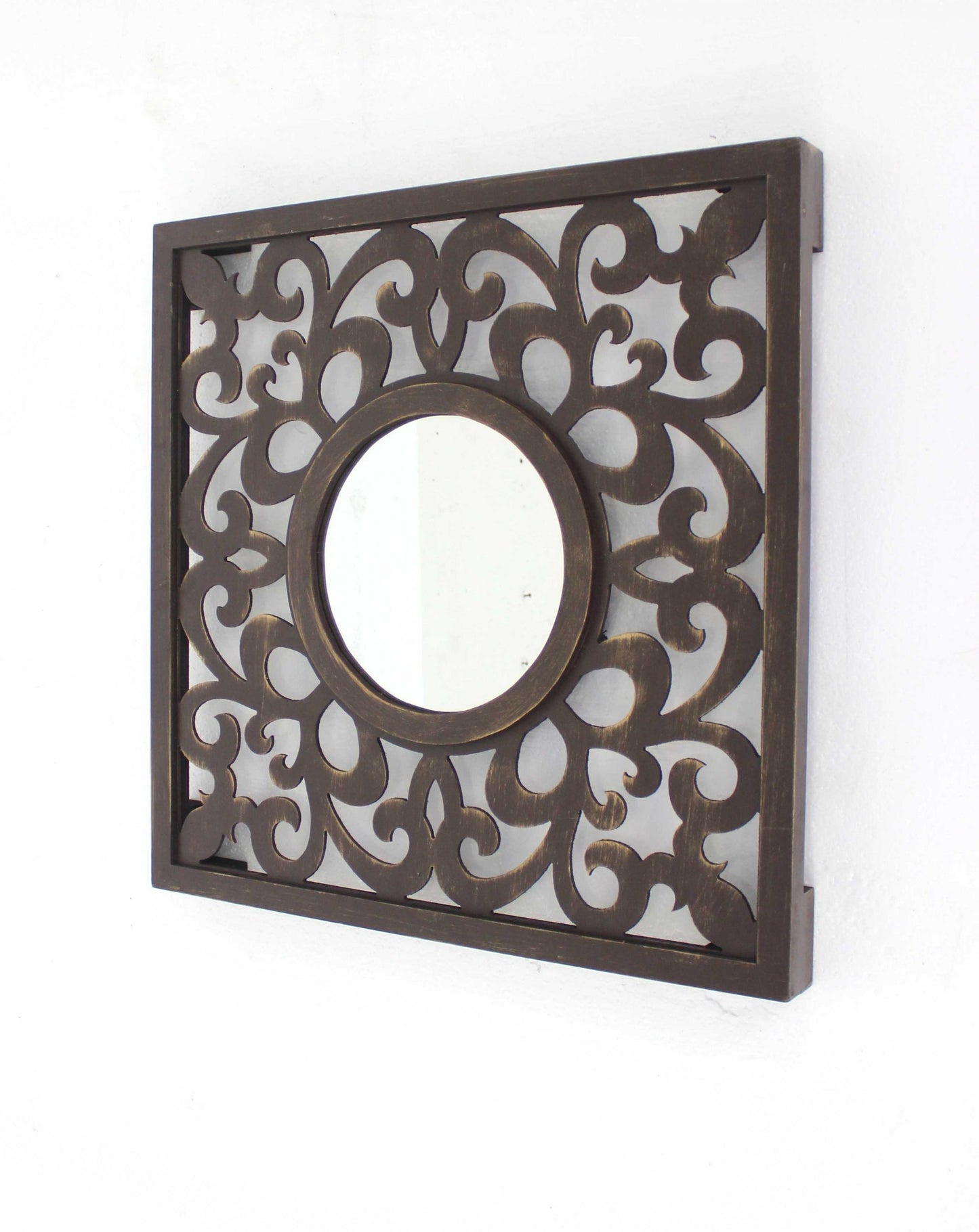 Brown Round Accent Mirror