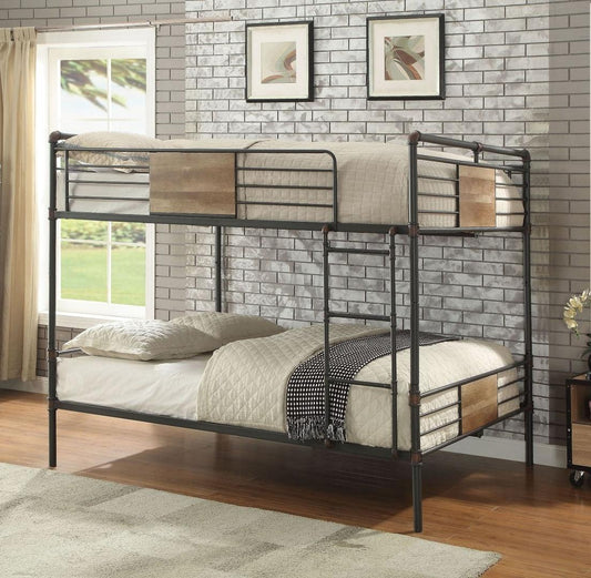 83" X 65" X 68" Sandy Black  Dark Bronze Handbrushed Queen Over Queen Bunk Bed