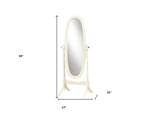 59" White Oval Framed Cheval Standing Mirror