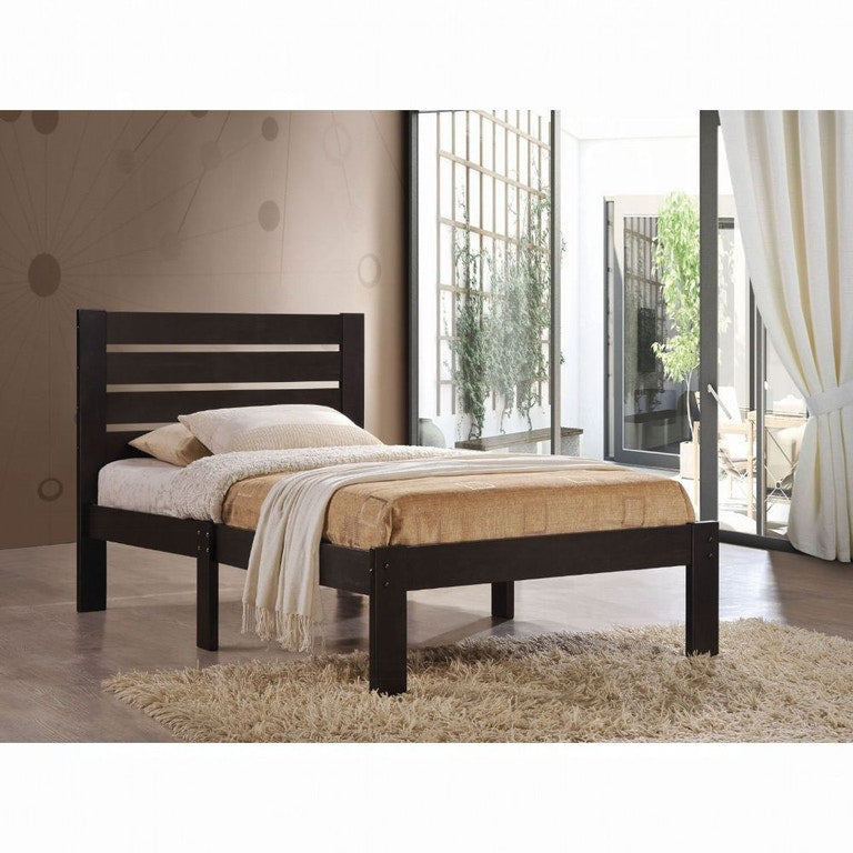 Espresso Solid Wood Full Tufted Bed