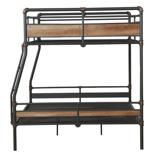 83" X 65" X 68" Sandy Black  Dark Bronze Handbrushed Full Xl Over Queen Bunk Bed